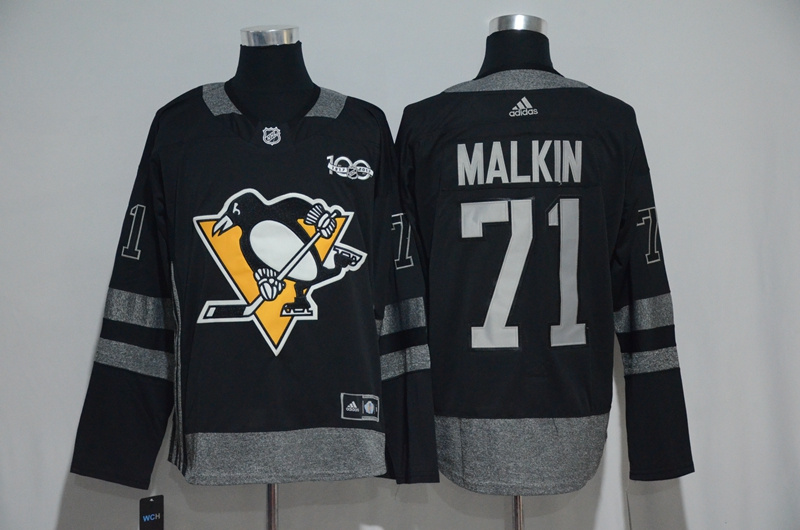 NHL Pittsburgh Penguins #71 Malkin Black 1917-2017 100th Anniversary Stitched Jersey